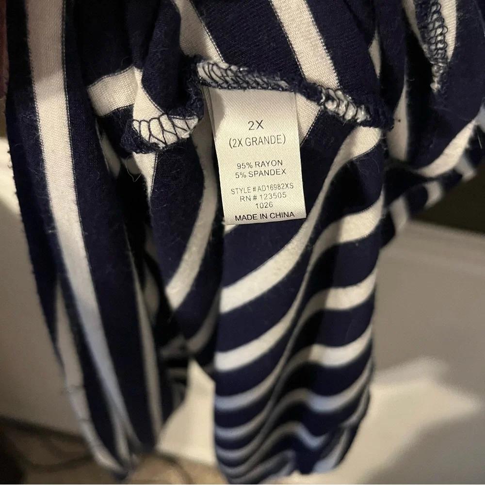Blue & White Striped Swing Short Sleeve Dress, Strappy Top, Size 2X, Very Soft